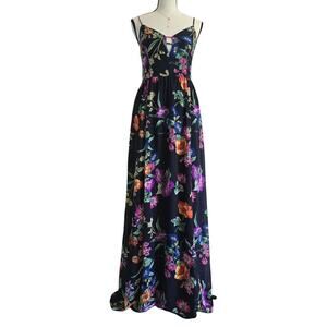 Express Women's Maxi Dreass Black Floral Strapy NWT Chiffon Resort Vacation Sz S